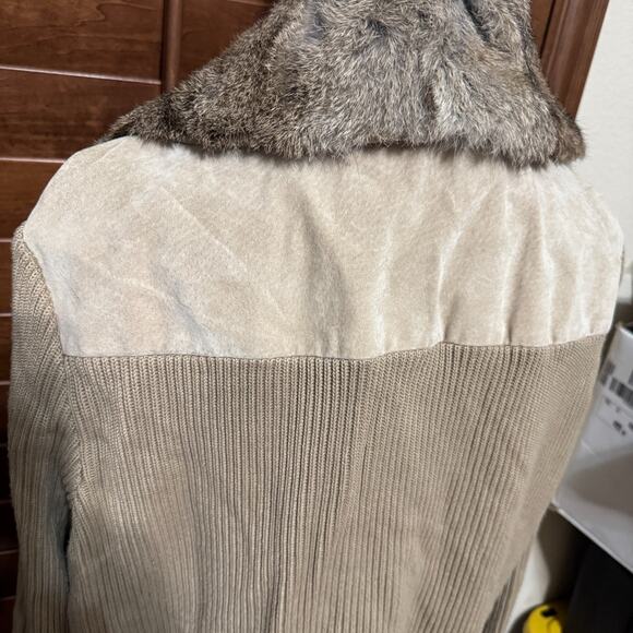 NYGARD Jacket Womens 2X Beige Suede Rabbit Fur Collar Knit Body Western Boho - Picture 7 of 10